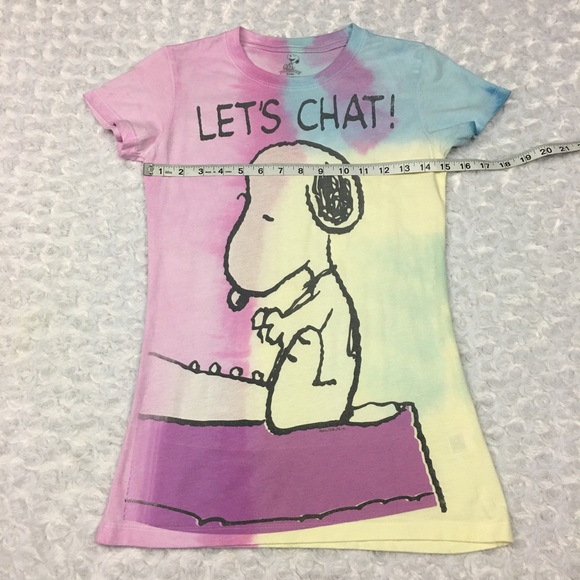 Snoopy‎ Colorful Tyedye Juniors Tshirt Let's Chat! - Picture 2 of 5
